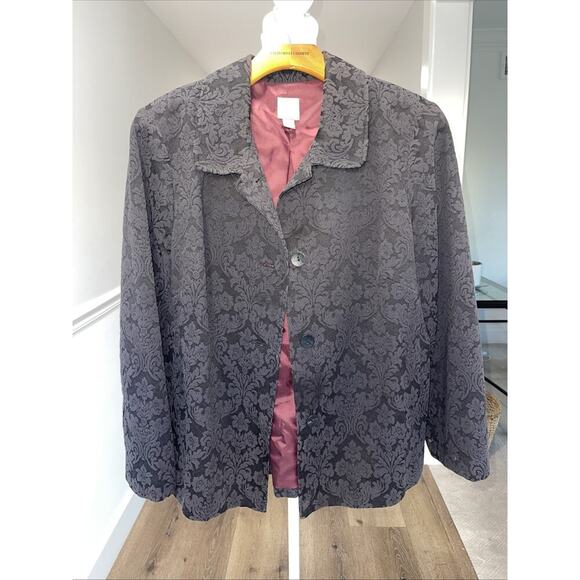 J Jill Sz 14P Petite Black Carpet Bag Jacket Button Front Blazer Career Lined - Picture 1 of 13